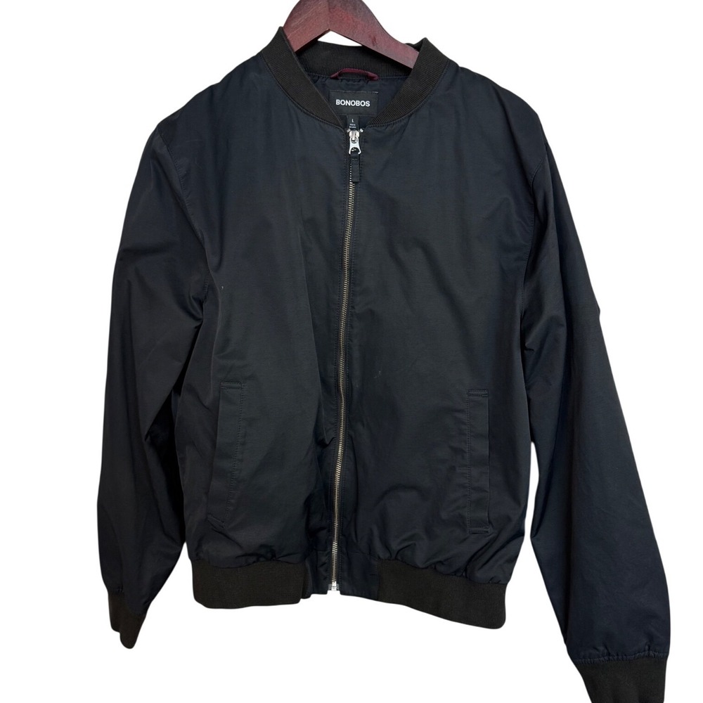 Bonobos Bomber Jacket Mens Large Black Cotton Nylon Full Zip Lightweight